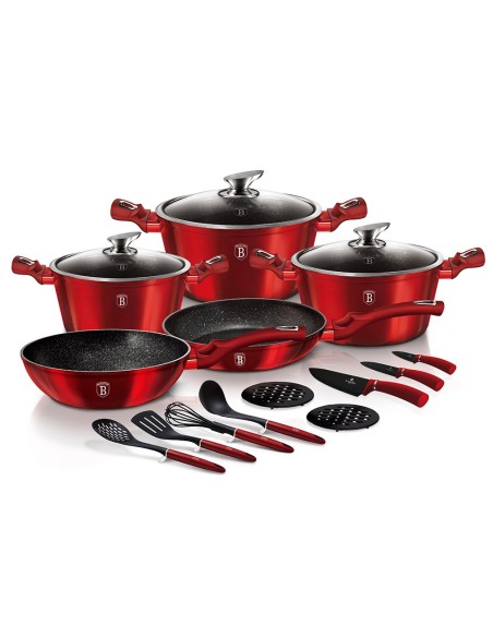 Set oale, cratite si tigai marmorate, 17 piese, din aluminiu forjat, METALLIC LINE Burgundy Edition, Berlinger Haus, BH 6162
