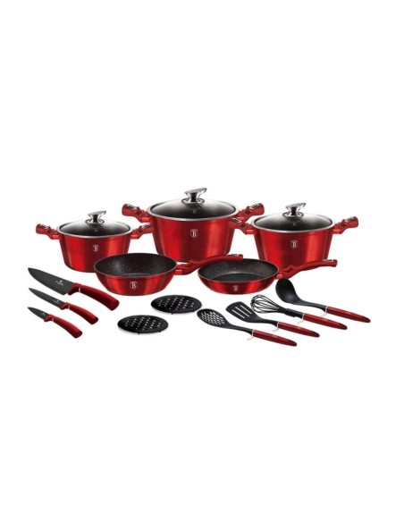 Set oale, cratite si tigai marmorate, 17 piese, din aluminiu forjat, METALLIC LINE Burgundy Edition, Berlinger Haus, BH 6162