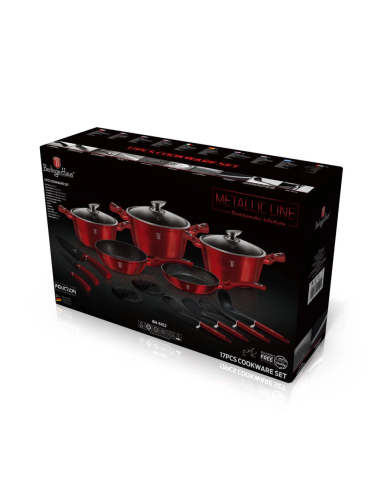 Set oale, cratite si tigai marmorate, 17 piese, din aluminiu forjat, METALLIC LINE Burgundy Edition, Berlinger Haus, BH 6162