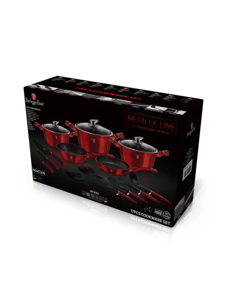 Set oale, cratite si tigai marmorate, 17 piese, din aluminiu forjat, METALLIC LINE Burgundy Edition, Berlinger Haus, BH 6162