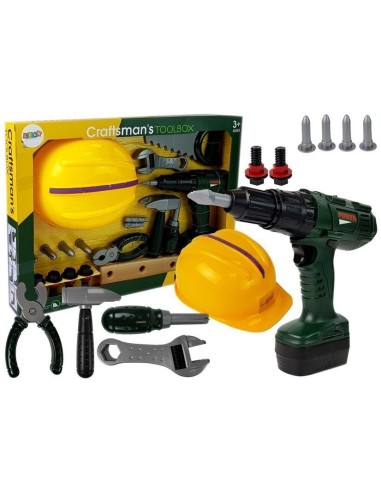 Set scule de joaca pentru copii, bormasina cu burghiu, casca si accesorii, LeanToys, 7215