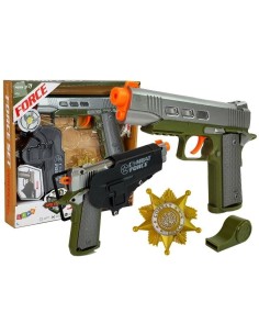 Set de joaca pentru copii, pistol cu toc, insigna si fluier de armata, LeanToys, 7869