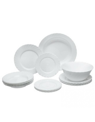 Set serviciu de masa alb, pentru 6 persoane, Luminarc Cadix, 19 piese, 18 farfurii diverse marimi si bol salata