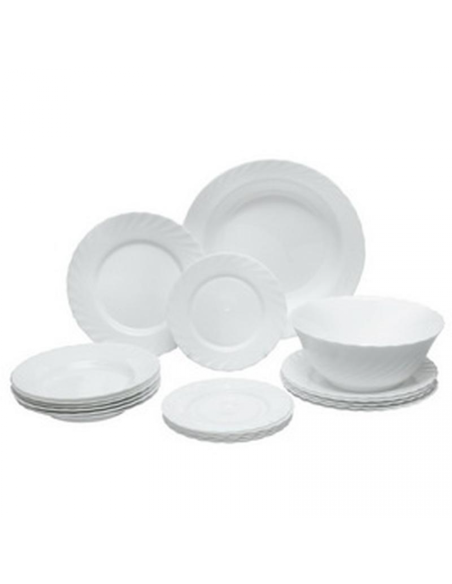 Set serviciu de masa alb, pentru 6 persoane, Luminarc Cadix, 19 piese, 18 farfurii diverse marimi si bol salata