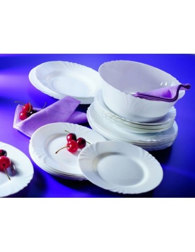 Set serviciu de masa alb, pentru 6 persoane, Luminarc Cadix, 19 piese, 18 farfurii diverse marimi si bol salata