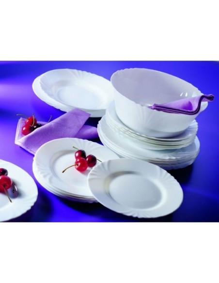 Set serviciu de masa alb, pentru 6 persoane, Luminarc Cadix, 19 piese, 18 farfurii diverse marimi si bol salata