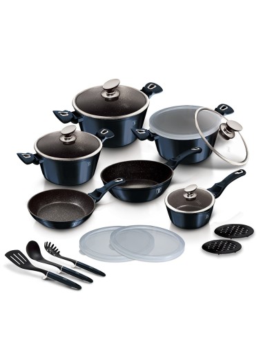 Set oale, cratite si tigai marmorate, 18 piese, din aluminiu forjat, METALLIC LINE Aquamarine Edition, Berlinger Haus, BH 7036