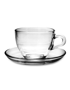 Set de cafea, Pasabahce 97984, 12 piese, 6 cesti si 6 farfurioare, sticla, 90 ml