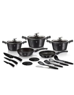 Set oale, cratite si tigai marmorate, 17 piese, din aluminiu forjat, Metallic Line Carbon Pro Edition, Berlinger Haus, BH 6920