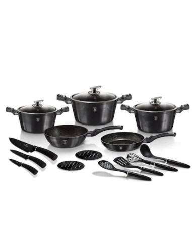 Set oale, cratite si tigai marmorate, 17 piese, din aluminiu forjat, Metallic Line Carbon Pro Edition, Berlinger Haus, BH 6920