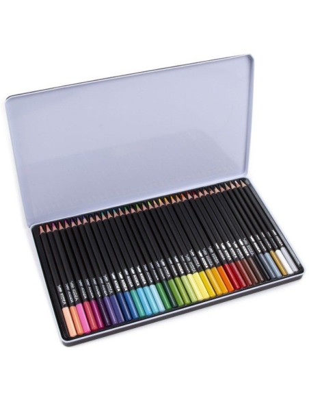 Set 36 creioane triunghiulare frumoase pentru copii, cutie metal, Kidea, multicolore