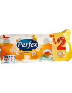 Hartie igienica parfumata, Perfex Pure White, 3 straturi alba, 10 role/set, miros piersica sau musetel