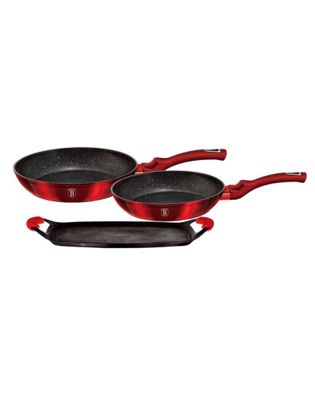 Set placa grill si 2 tigai marmorate cu 3 straturi, Metalic Line Burgundy Edition, Berlinger Haus BH 1668