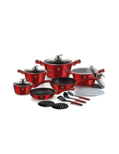 Set oale si tigai marmorate, 18 piese, din aluminiu forjat, Burgundy Line Berlinger Haus, BH7035