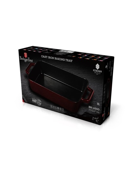 Tava pentru cuptor din fonta emailata, 30 cm, Burgundy Metallic Line, Berlinger Haus BH 6500