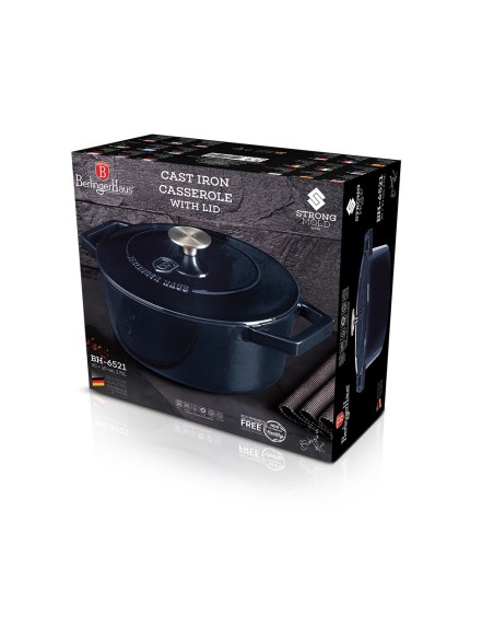 Cratita cu capac, 20 cm, din fonta emailata, aquamarine, Berlinger Haus, BH 6521