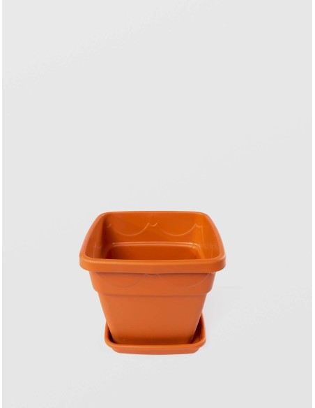 Ghiveci Patrat cu Tava, STERK, 25x21cm, Plastic Maro