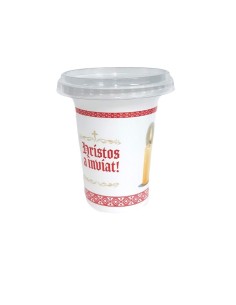 Set 100 buc Pahare de Pasti,330 ml, Hristos a Inviat,din plastic, cu capac