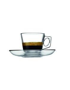 Set cesti de cafea, Pasabahce 97301, 12 piese, 6 cesti si 6 farfurioare, sticla, 80 ml