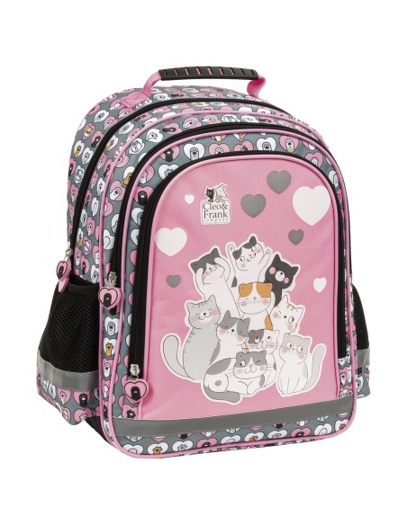 Ghiozdan ergonomic de fetite pentru scoala, Derform, 3 compartimente, model roz pisicute PL15BCF39