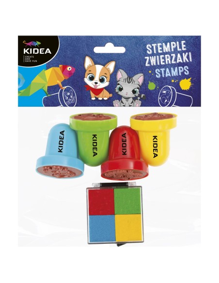 Set 4 stampile mari, cu animalute, tampon de cerneala inclus, Kidea SZDPTKA