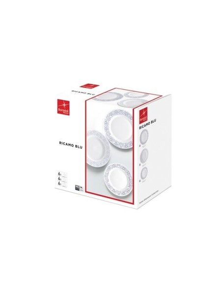 Set farfurii opal, 18 piese, Bormioli Ricamo Blue