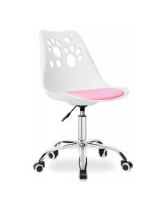 Scaun de birou alb-roz, pentru copii, pivotant si rotativ, 5 roti, perna din piele ecologica si cadru metalic, JollyMag, KO16BJR 2