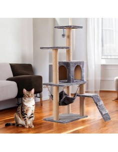 Ansamblu de joaca, cu pat culcus pentru pisici si loc de zgariat, gri, JollyMag, KOT17SZ 2