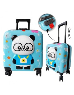 Troler albastru, tip valiza, copii, pentru bagaje, model ursulet, functie de blocare prin cifru, JollyMag, WP07