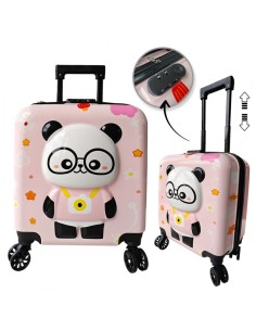 Troler roz, tip valiza, copii, pentru bagaje, model ursulet, functie de blocare prin cifru, JollyMag, WP08