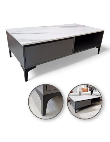 Masa de cafea, aspect marmura, 2 nivele, alb grafit, 120x60x40cm, JollyMag, STL17