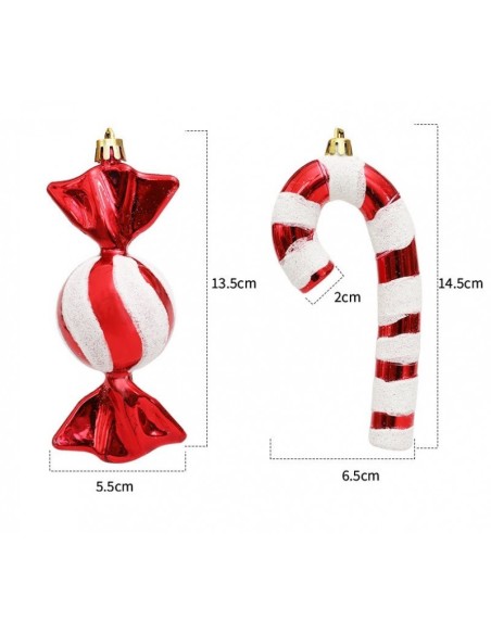 Set 4 globuri de Craciun, bomboane si cadouri ornamentale rosii pentru brad, JollyMag, BSN51, 15x7,5 cm