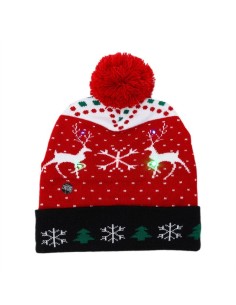 Caciula de iarna cu LED si pompom, tematica de Craciun, cu brazi, reni si fulgi de zapada, JollyMag, CZ51