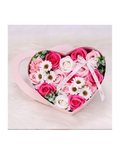 Buchet flori de sapun roz, parfumate, cutie decorativa inimioara, idee de cadou ideala, JollyMag, BUK01R 2