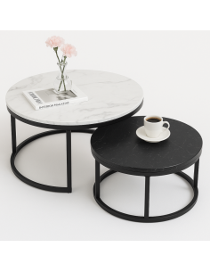 Set 2 masute de cafea, aspect marmura, 2 in 1, alb si negru, diametru 60 si 80 cm, JollyMag, STL14BCZ 2