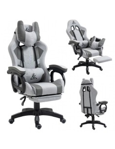 Scaun de gaming gri, cu suport picioare si perna de masaj, max 150 kg, 61x116-123 cm, JollyMag, KO23SZ