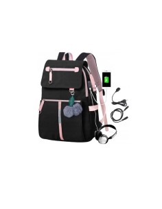 Rucsac negru cu roz, universal, pentru sport si scoala, iesire USB, JollyMag, PL158