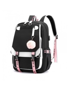 Rucsac negru cu roz si alb, universal, pentru sport si scoala, iesire USB, JollyMag, PL156CZ