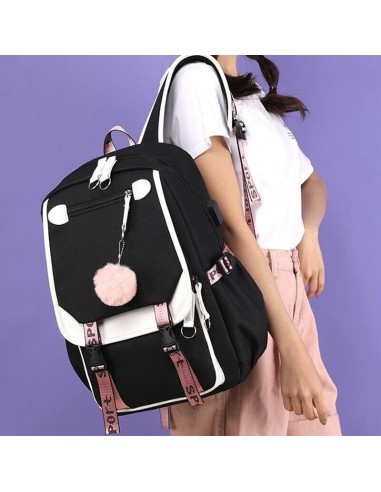 Rucsac negru cu roz si alb, universal, pentru sport si scoala, iesire USB, JollyMag, PL156CZ