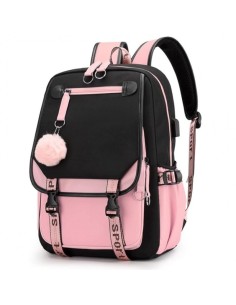 Rucsac roz cu negru, universal, pentru sport si scoala, iesire USB, JollyMag, PL156R