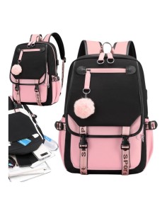 Rucsac roz cu negru, universal, pentru sport si scoala, iesire USB, JollyMag, PL156R 2