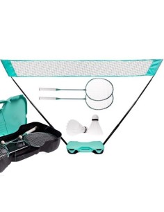 Set de badminton intr-o cutie de transport turcoaz, cu 2 rachete, 2 fluturasi si fileu, JollyMag, AR01