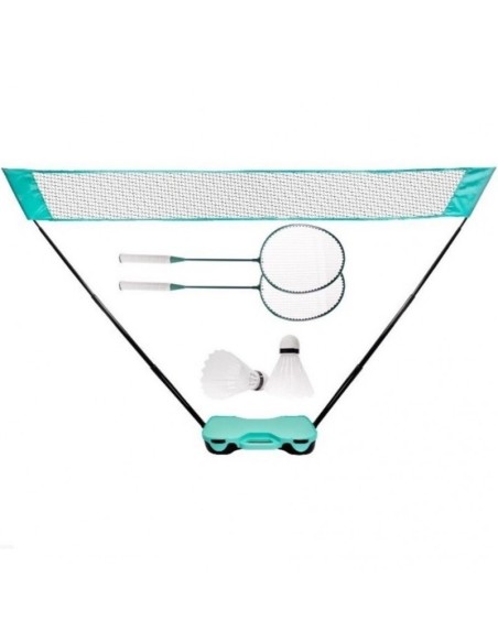 Set de badminton intr-o cutie de transport turcoaz, cu 2 rachete, 2 fluturasi si fileu, JollyMag, AR01