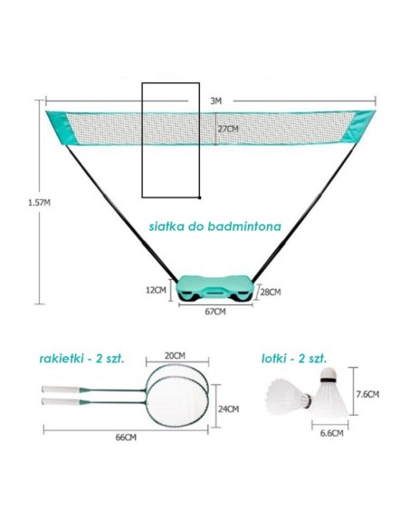 Set de badminton intr-o cutie de transport turcoaz, cu 2 rachete, 2 fluturasi si fileu, JollyMag, AR01