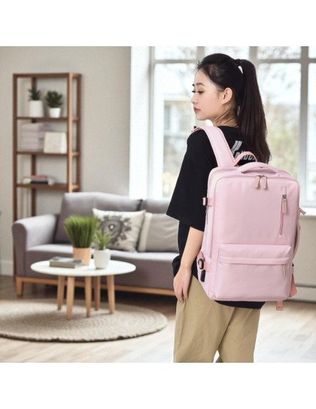 Rucsac roz de calatorie, impermeabil, bagaj de mana laptop si zboruri avioane, USB, JollyMag, PL178