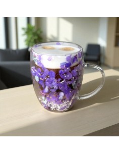 Cana 300 ml din sticla borosilicata, pereti dubli, model flori mov, in cutie cadou, JollyMag, SZK166 2