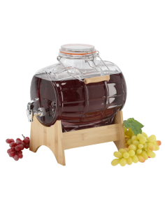 Set butoi 8L din sticla, cu suport din bambus si robinet, maner transpot si capac cu clips, transparent, JollyMag, ZIX1722