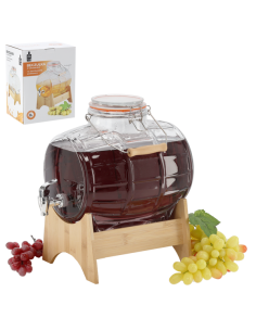 Set butoi 8L din sticla, cu suport din bambus si robinet, maner transpot si capac cu clips, transparent, JollyMag, ZIX1722 2