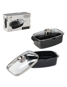 Tava aluminiu pentru cuptor, cu capac sticla si gratar, 32x21.5x11 cm, JollyMag, KIR2852